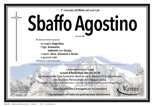 Annuncio mod. 403 Sbaffo Agostino