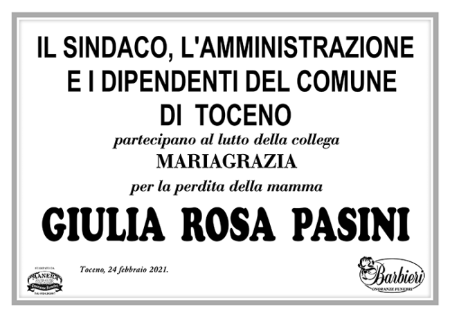 COMUNE DI TOCENO Pasini Giulia Rosa