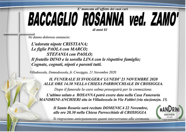 FUNEBRE BACCAGLIO ROSANNA