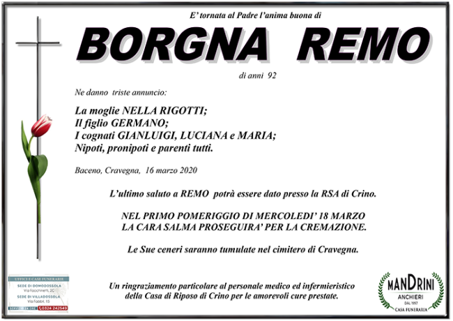 FUNEBRE BORGNA REMO
