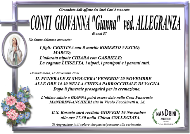 FUNEBRE CONTI GIOVANNA AURELIA MARIA