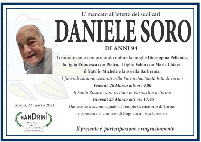 FUNEBRE DANIELE SORO