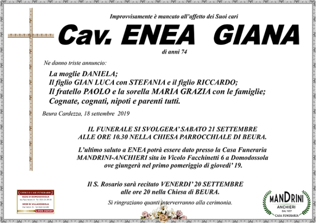 FUNEBRE ENEA GIANA