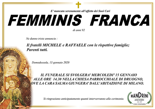 FUNEBRE FEMMINIS FRANCA