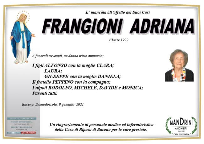 FUNEBRE FRANGIONI ADRIANA