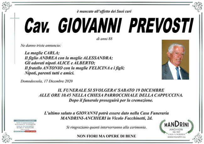 FUNEBRE GIOVANNI PREVOSTI