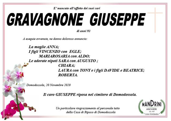 FUNEBRE GRAVAGNONE GIUSEPPE