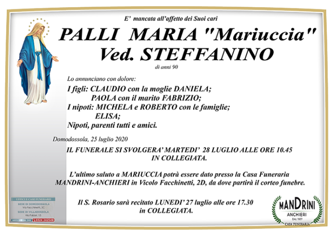 FUNEBRE PALLI MARIA ved. STEFFANINO