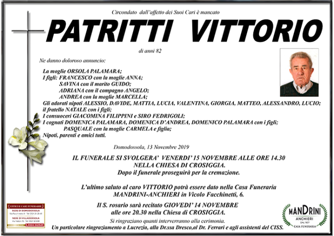 FUNEBRE PATRITTI vittorio