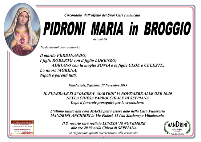 FUNEBRE PIDRONI MARIA