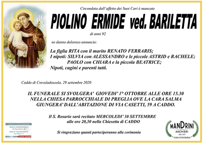 FUNEBRE PIOLINO ERMIDE