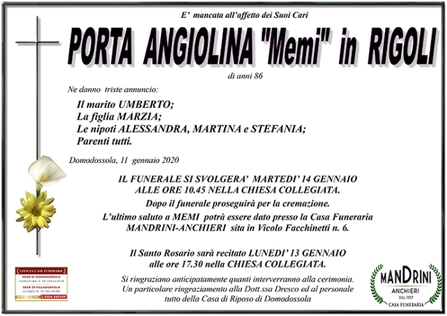 FUNEBRE PORTA ANGIOLINA