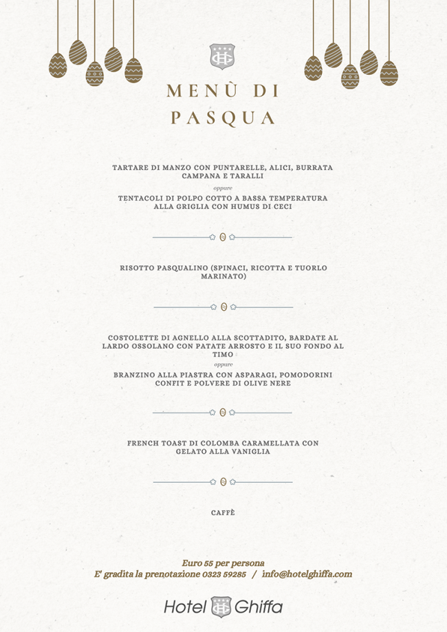 HOTEL GHIFFA MENU PASQUA