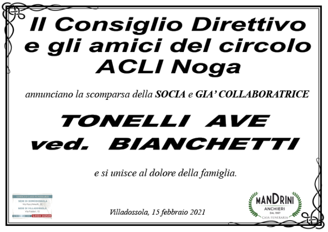 PARTECIPAZIONE ACLI NOGA PER TONELLI AVE