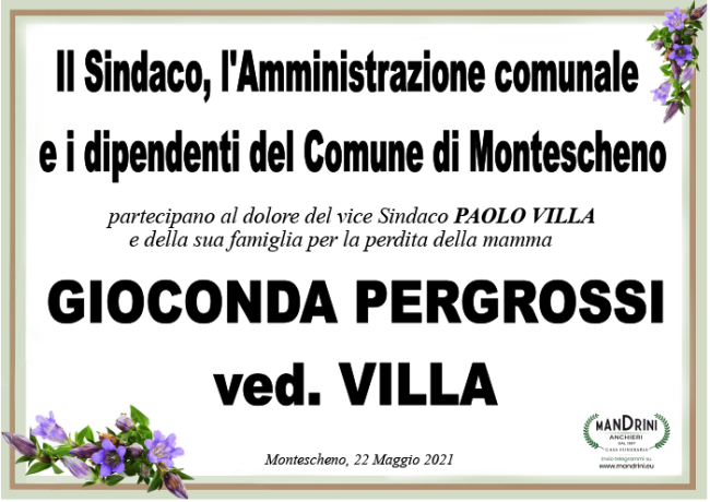 PARTECIPAZIONE MONTESCHENO per PERGROSSI GIOCONDA