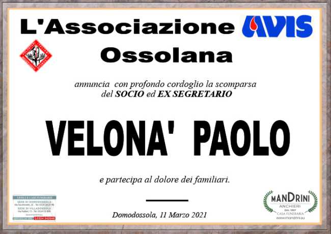 PARTECIPAZIONI AVIS PER VELONA