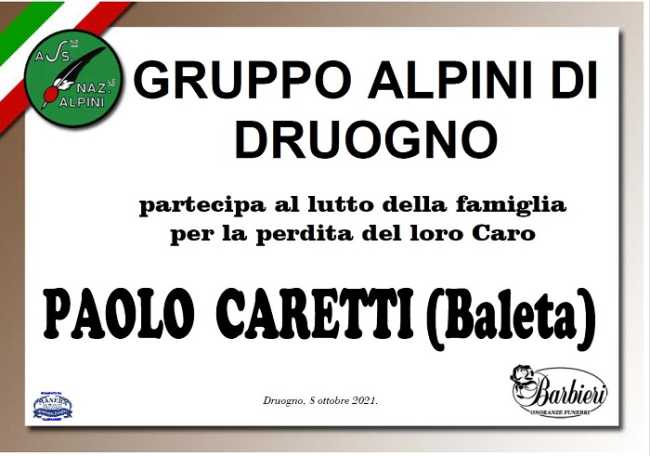 Partecipazione Alpini Druogno per Paolo Caretti Baleta