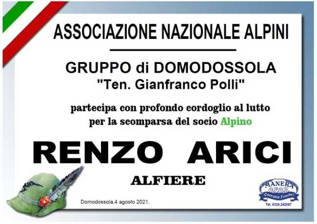 Partecipazione Alpini di Domodossola per Renzo Arici