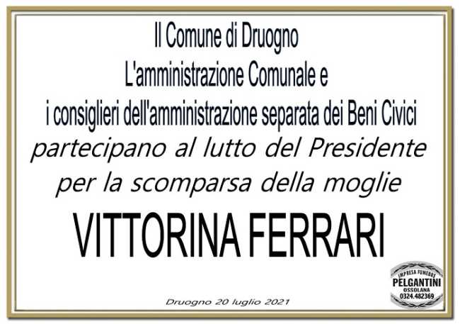 Partecipazioni Comune di Druogno per Vittorina Ferrari