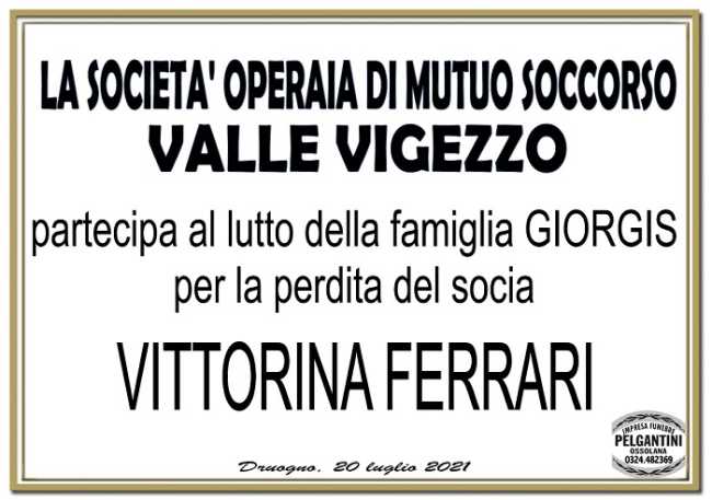 Partecipazioni Società Operaia Valle Vigezzo per Vittorina Ferrari