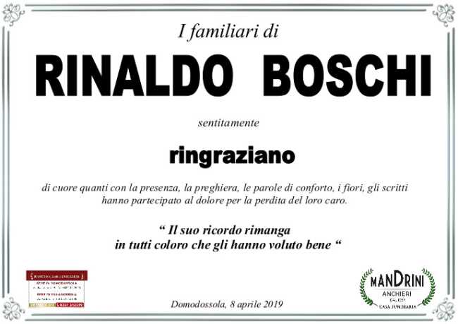 RINGRAZIAMENTI BOSCHI RINALDO
