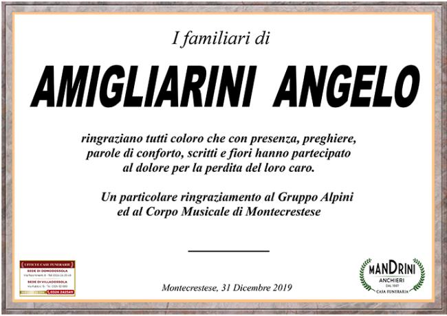 RINGRAZIAMENTO AMIGLIARINIAngelo