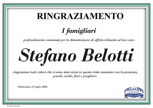 RINGRAZIAMENTO Belotti Stefano