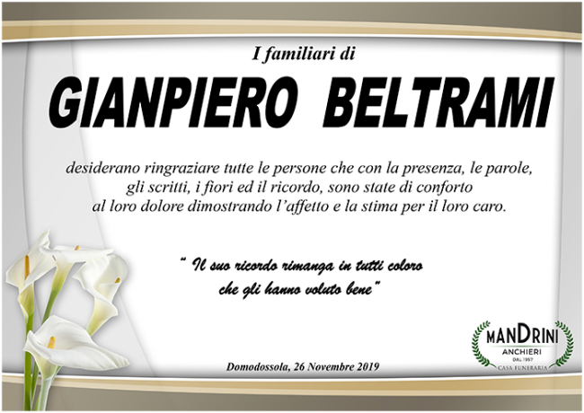 RINGRAZIAMENTO GIANPIERO BELTRAMI