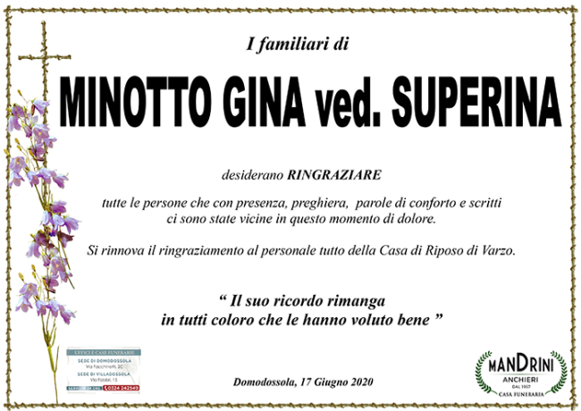 RINGRAZIAMENTO MINOTTO