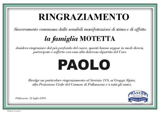RINGRAZIAMENTO Motetta Paolo