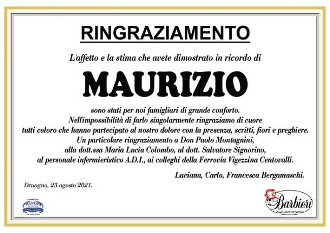 Ringraziamenti per Maurizio Bergamaschi