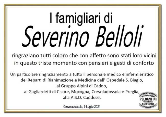 Ringraziamenti per Severino Belloli