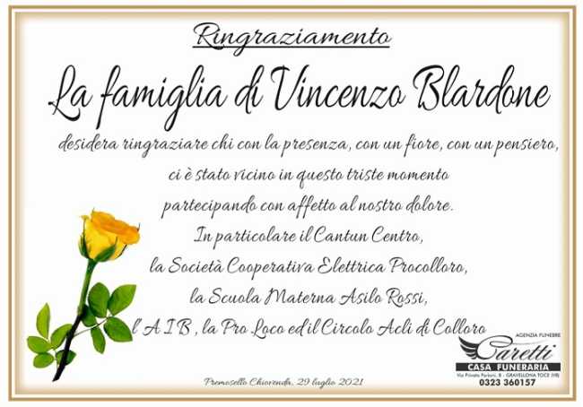Ringraziamenti per Vincenzo Blardone