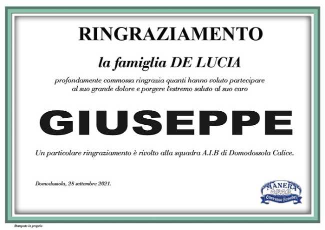 Ringraziamento per Giuseppe De Lucia