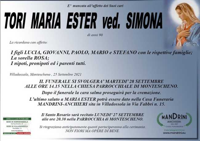 Tori Maria Ester ved. Simona