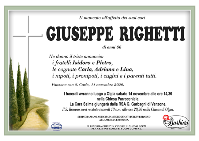 annuncio Righetti Giuseppe
