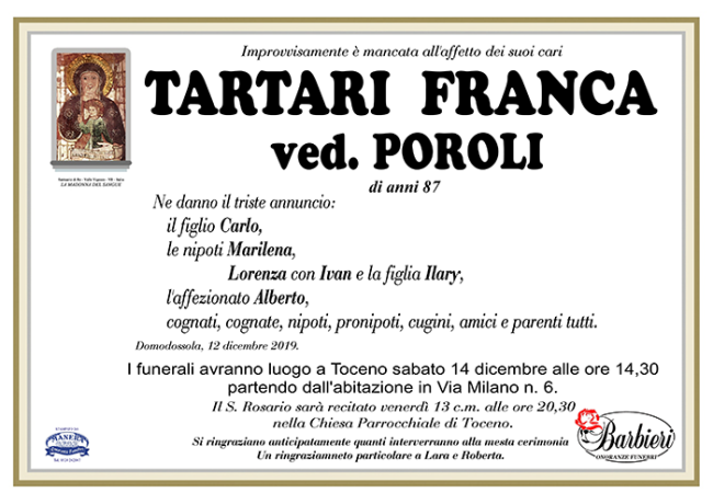 annuncio Tartari Franca