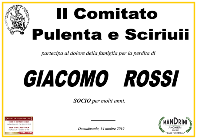 comitato carnevale per ROSSI GIACOMO