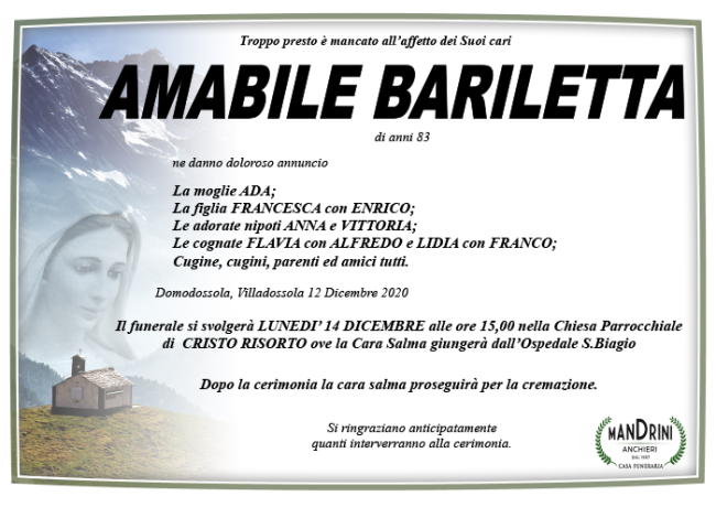 funebre AMABILE BARILETTA