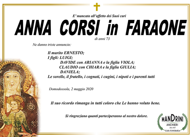 funebre ANNA CORSI in FARAONE