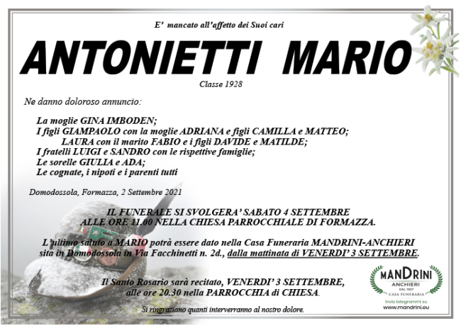 funebre ANTONIETTI MARIO