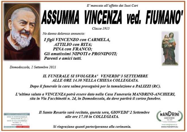 funebre ASSUMMA VINCENZA