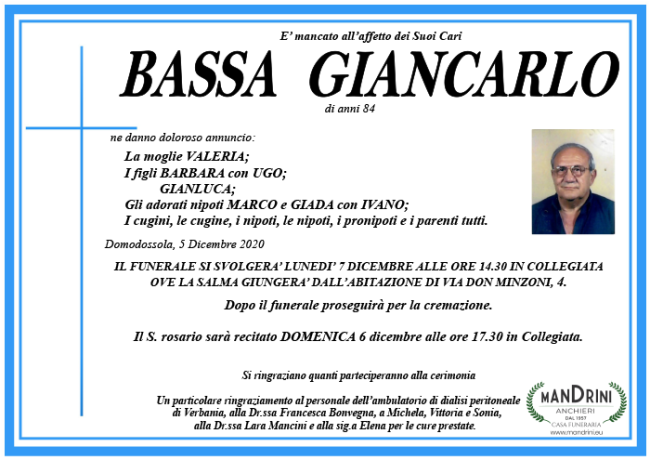 funebre BASSA GIANCARLO