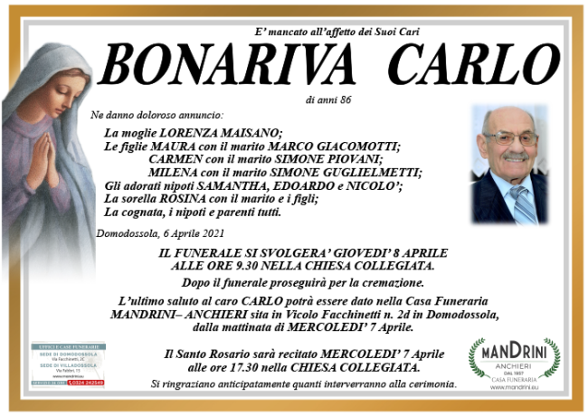 funebre BONARIVA CARLO