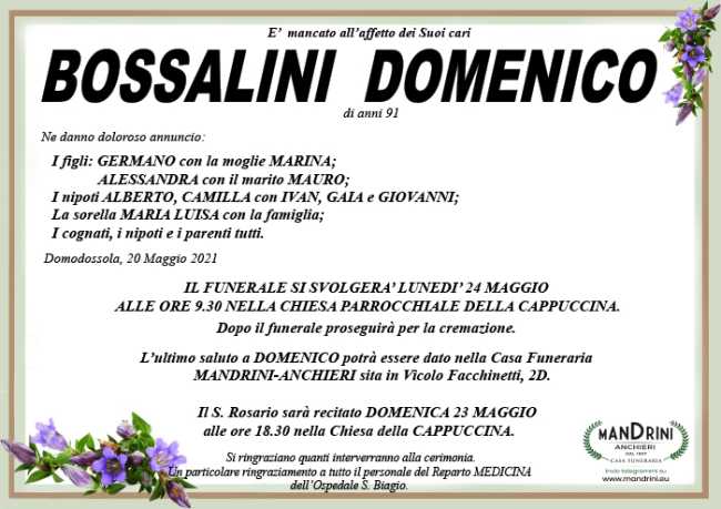 funebre BOSSALINI DOMENICO