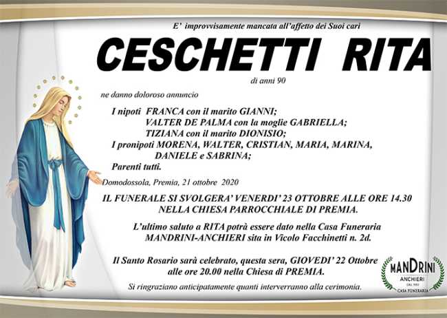 funebre CESCHETTI RITA