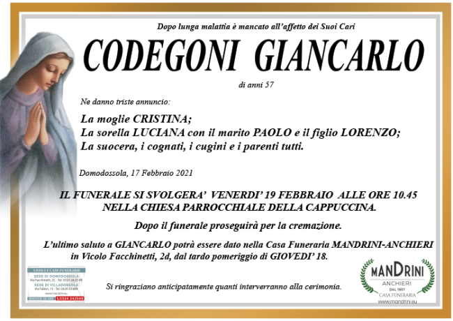 funebre CODEGONI GIANCARLO