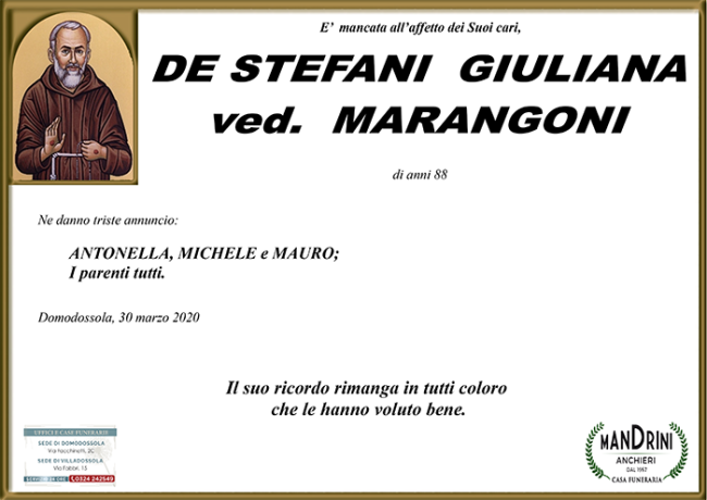 funebre DE STEFANI GIULIANA