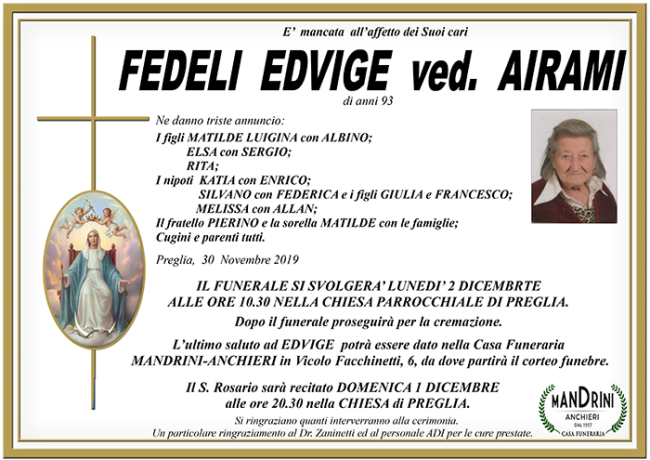 funebre FEDELI EDVIGE
