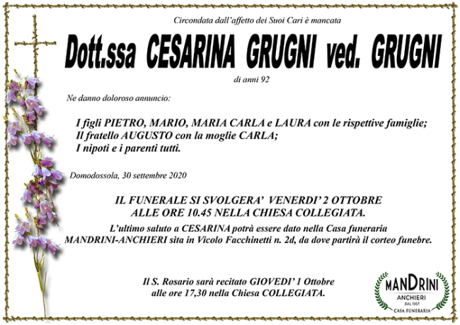 funebre GRUGNI CESARINA